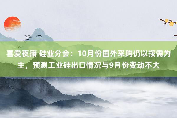 喜爱夜蒲 硅业分会：10月份国外采购仍以按需为主，预测工业硅出口情况与9月份变动不大