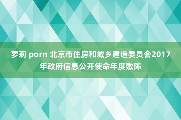 萝莉 porn 北京市住房和城乡建造委员会2017年政府信息公开使命年度敷陈